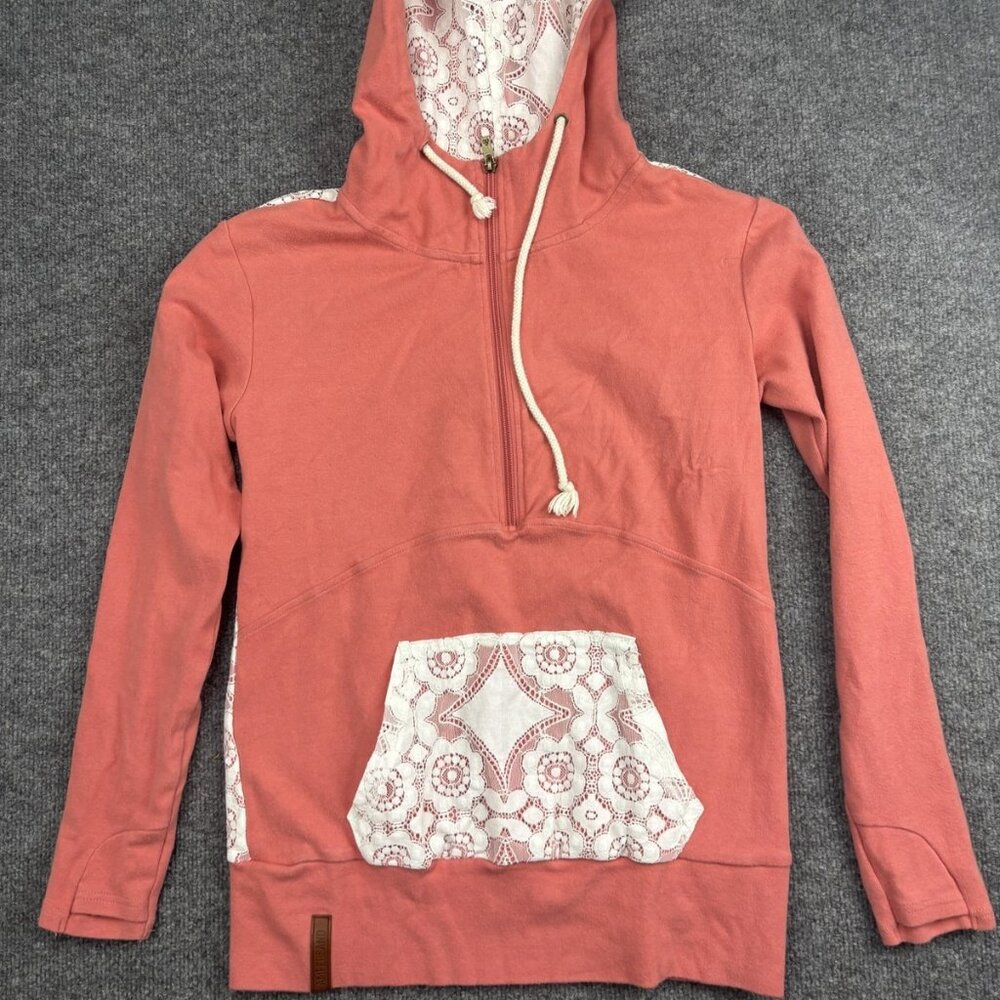 Ampersand Avenue Hoodie Womens‎ Small Pink Lace Half Zip Sweatshirt Pullover